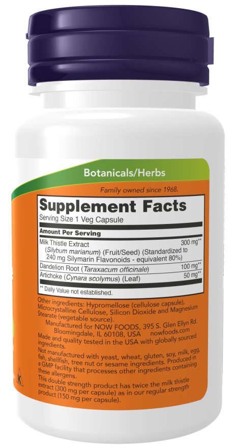 Now Milk Thistle Extract, Double Strength 300 mg Veg Capsules
