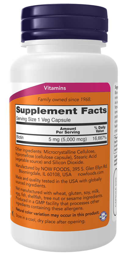 NOW Biotin 5,000 mcg Veg Capsules