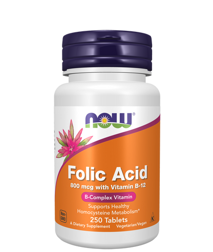 NOW Folic Acid 800 mcg with Vitamin B-12 Tablets