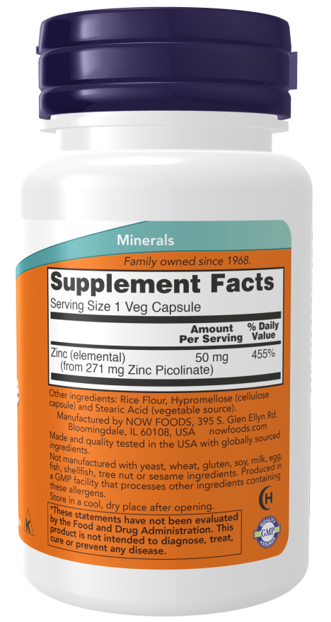 NOW Zinc Picolinate 50 mg Veg Capsules