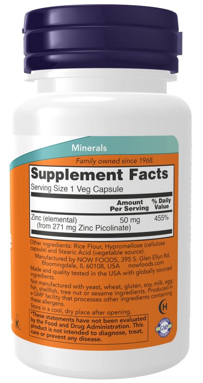 NOW Zinc Picolinate 50 mg Veg Capsules