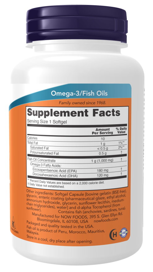 NOW Omega-3 Fish Oil, Molecularly Distilled Softgels