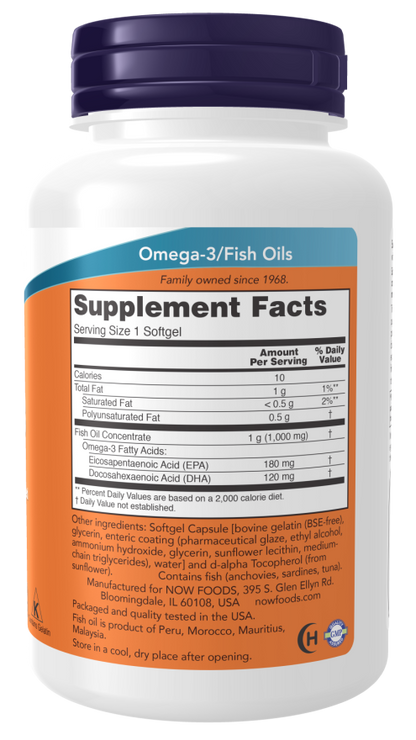 NOW Omega-3 Fish Oil, Molecularly Distilled Softgels