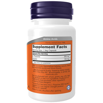NOW L-Theanine, Double Strength 200 mg Veg Capsules