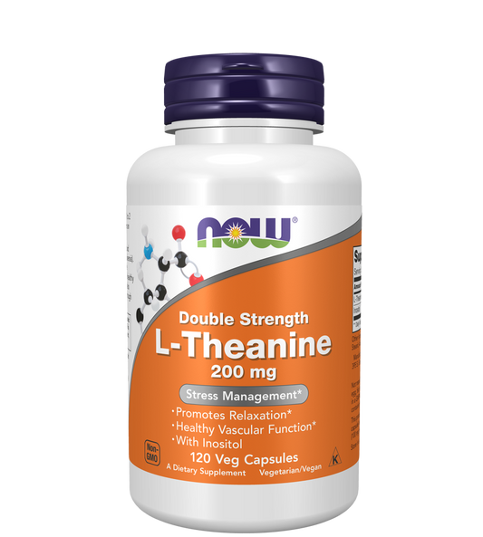 NOW L-Theanine, Double Strength 200 mg Veg Capsules